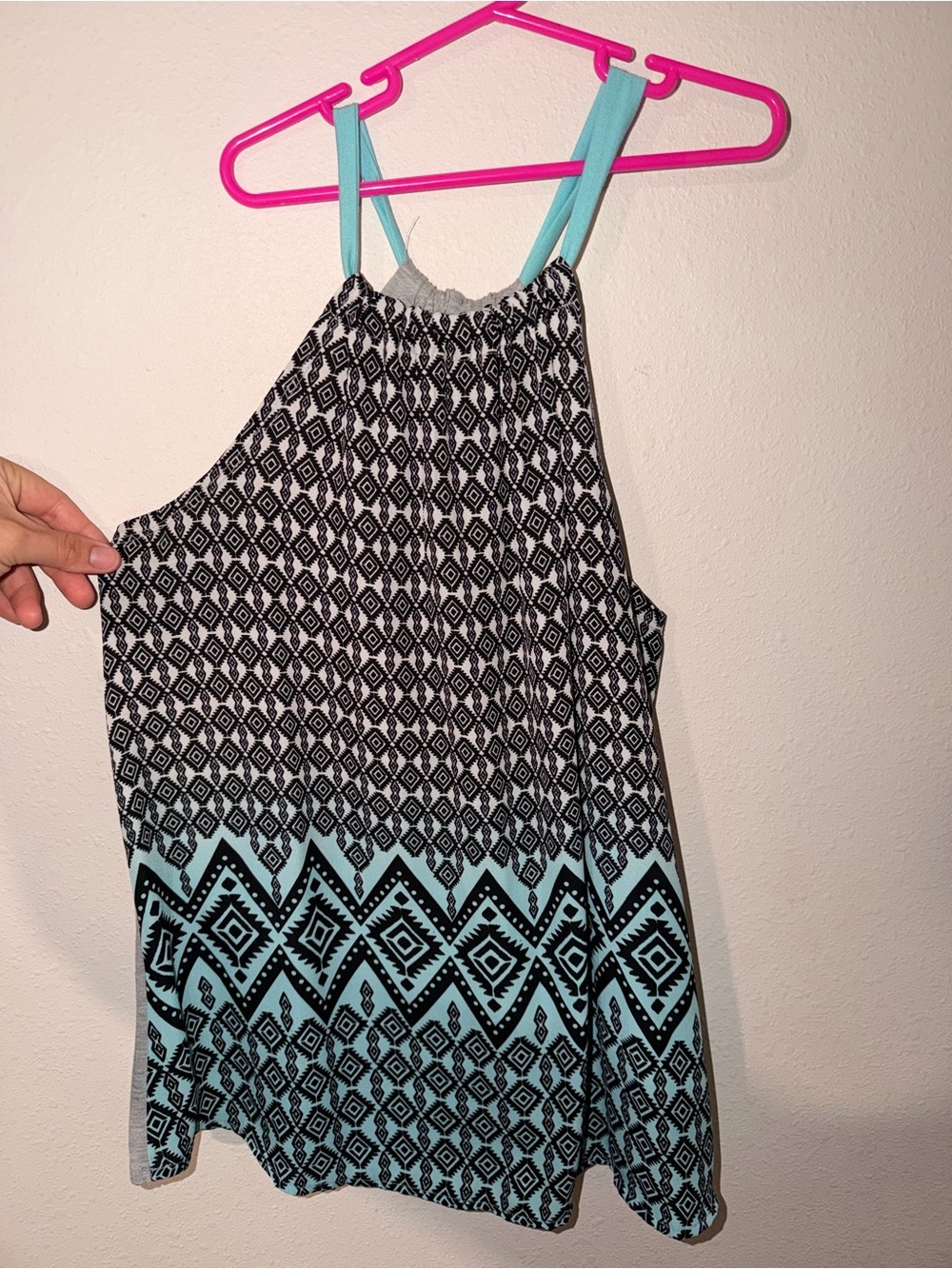 Taylor & Sage Black and Aqua Geometric Halter Camisole